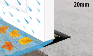 Illustration showing how the 20mm garage door threshold seal stops water and leaves