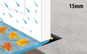 Illustration of how the 15mm garage door threshold seal stops water and leaves from coming in