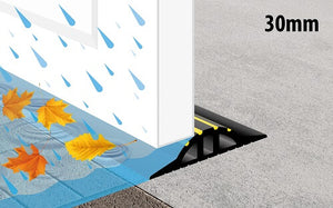 Drawing which shows the 30mm garage door threshold seal stopping rain and leaves from going inside