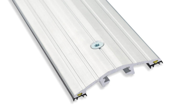 Close up of a 15mm commercial door threshold seal on a white background