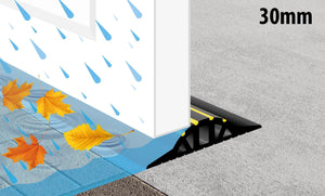 Illustration showing how the 30mm garage door weather strip stops water and leaves