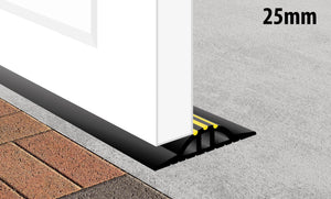 Illustration of a 25mm garage door floor seal against the back of the garage door