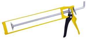 Yellow skeleton sealant caulking gun on a white background